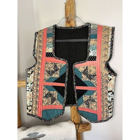 Vintage Quilt Reversible Vest With Cap Sleeve One Of A Kind Size S - Picture 16 of 16